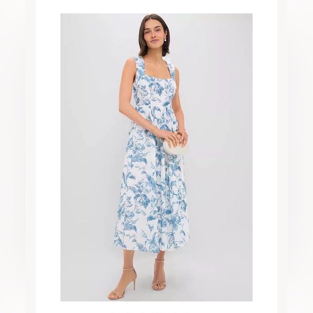 Square-Neck Blue Floral Midi Dress hyacinth house tuckernuck